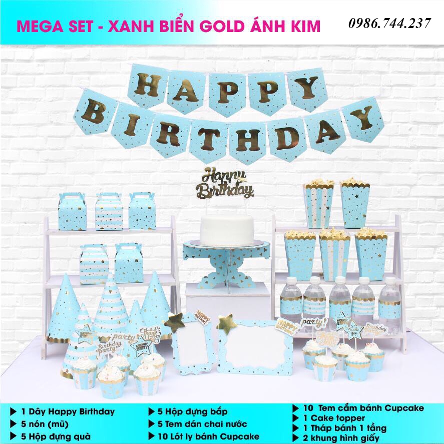 Set Để Bàn Sinh Nhật Ánh Kim Nhiều Mẫu