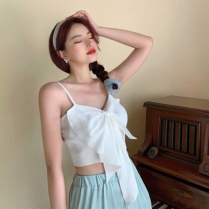 Áo Hai Dây Đính Nơ Xinh Xắn Phong Cách Hàn Quốc
