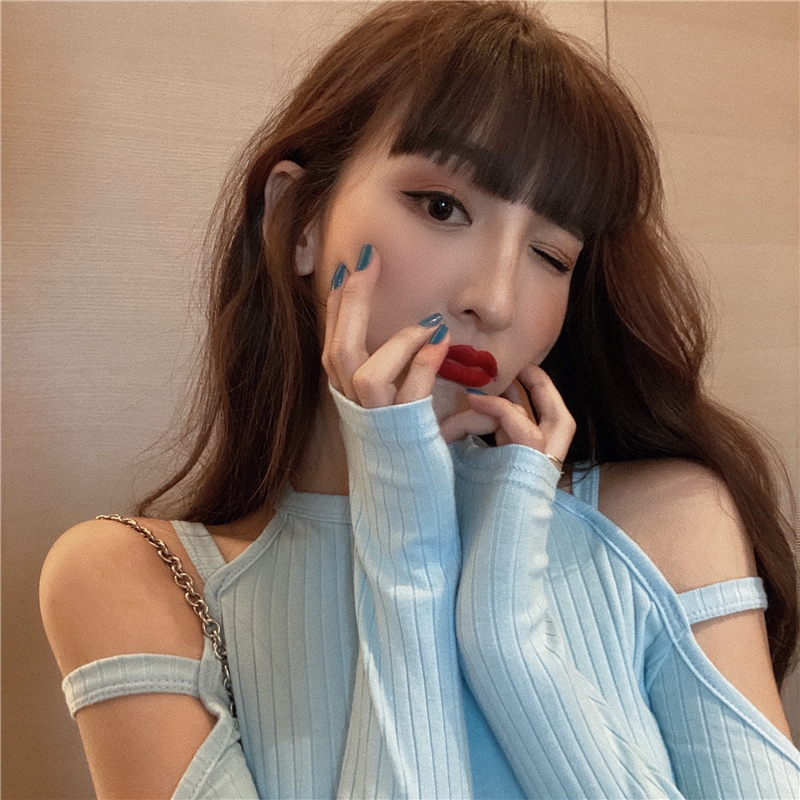 Áo thun IELGY tay dài hở vai phong cách retro tùy chọn màu sắc dành cho nữ