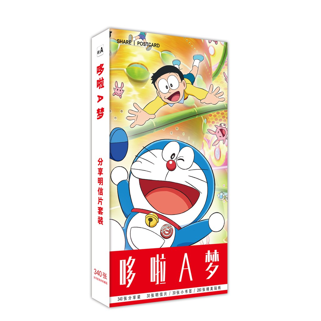 Hộp Postcard Bưu thiếp (Trọn bộ 340 Hình có Sticker) Anime/Manga Doraemon Chú mèo máy thần kì