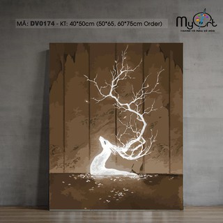 Tranh sơn dầu số hóa tự tô - MS DV0174 Tranh động vật hươu nai hươu bạc hươu tài lộc