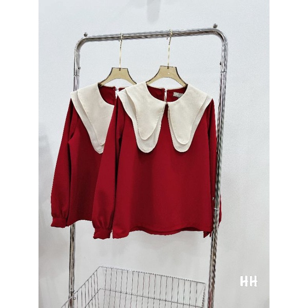 Áo đỏ pha cổ 2 lớp