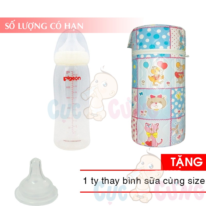 Bình sữa nhựa cổ rộng Pigeon PP (160ml/240ml/330ml) + 1 ủ bình sữa cổ rộng Tặng 1 ty thay binh sua cùng size