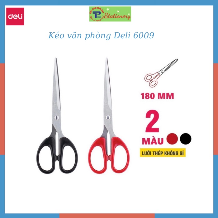 Kéo văn phòng  Deli 175mm, 210mm, Đen/Đỏ - 1 chiếc - 6009, 6010