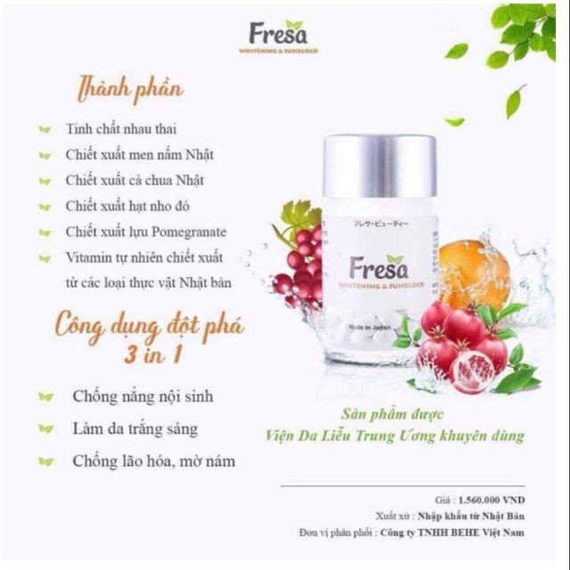 VIÊN UỐNG TRẮNG DA CHỐNG NẮNG FRESA Nhật BẢN [ Uy Tín+Chính Hãng+Date mới] | BigBuy360 - bigbuy360.vn