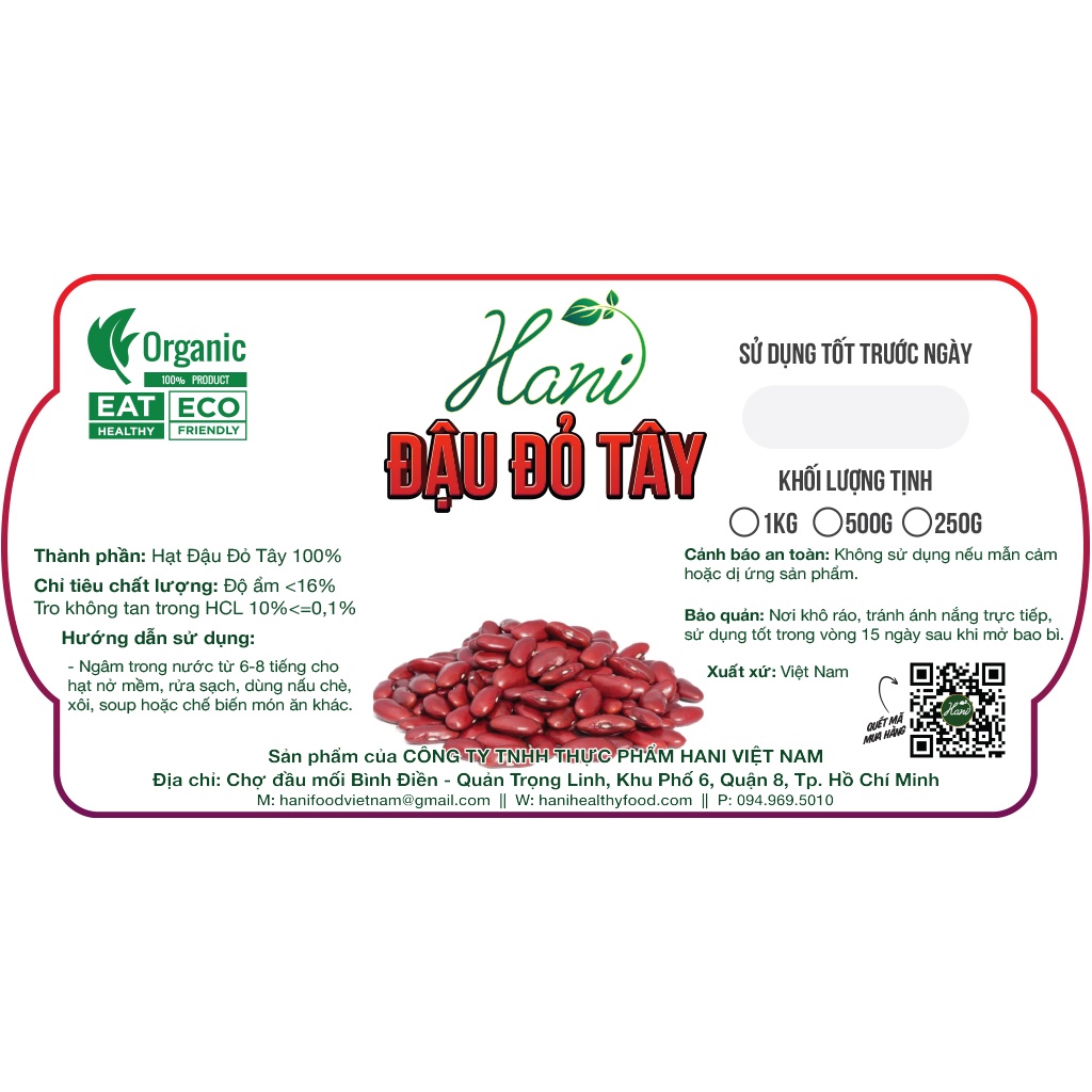 1Kg Đậu Đỏ Tây  Giống Thuần Chủng, Loại To Nấu Chè Súp Hầm Gà 🍬 Hani Healthy Food