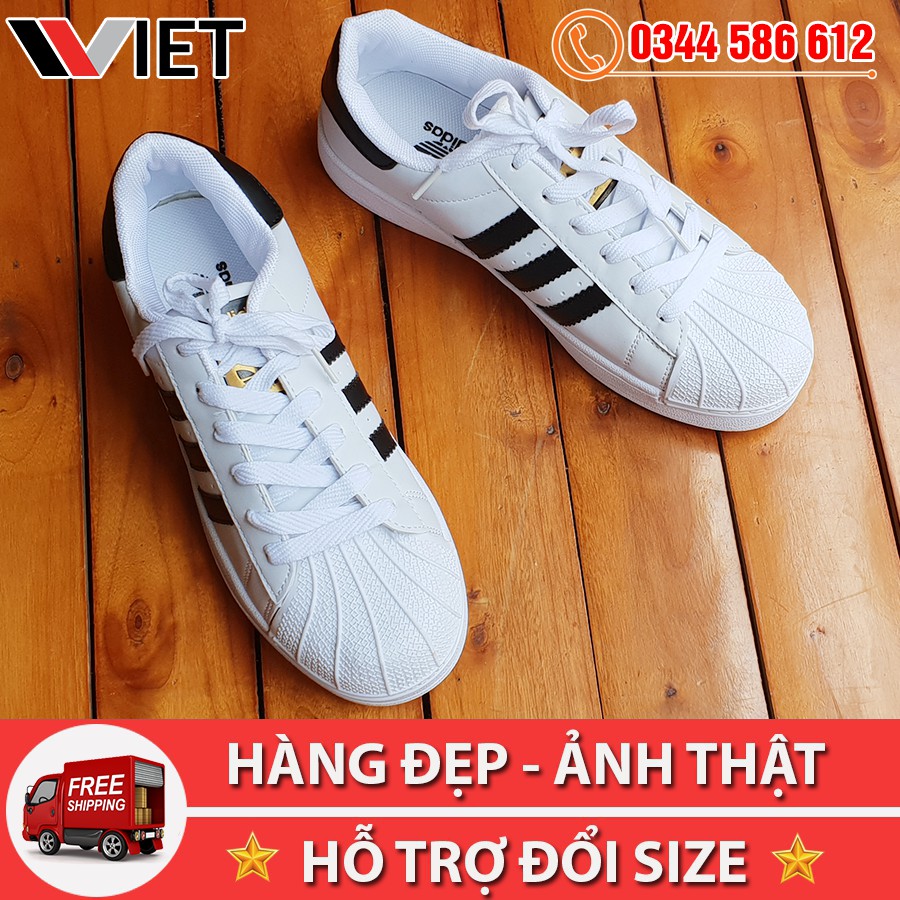 [MIỄN PHÍ SHIP TOÀN QUỐC] Giày Thể Thao SuperStar Sò Tem Vàng 3 Sọc Đen Giá Sale