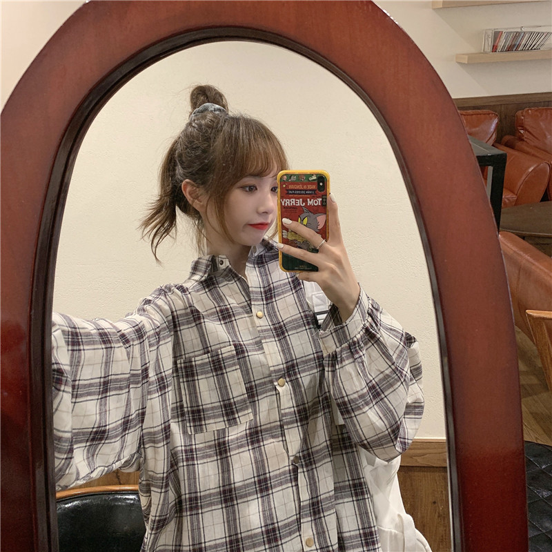 SUXI Áo sơ mi nữ dáng rộng kẻ sọc ca rô nhiều màu lựa chọn