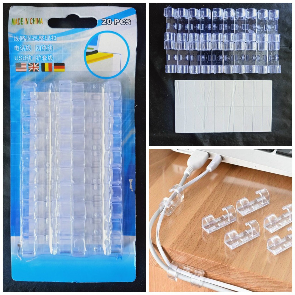 Bộ 20 nẹp dây điện chống rối, combo 20 kẹp cố định dây điện dán tường