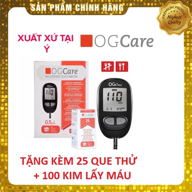 Máy đo đường huyết OGcare tặng 25 que thử và 100 kim lấy máu