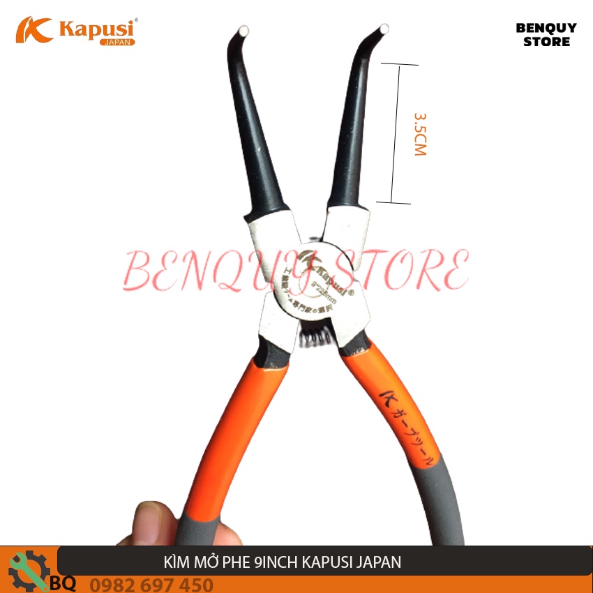 KÌM MỞ PHE NGOÀI MŨI CONG 9INCH/22,5CM KAPUSI JAPAN - KÌM BÓP PHE TIÊU CHUẨN NHẬT BẢN. THÉP CR-V CAO CẤP.