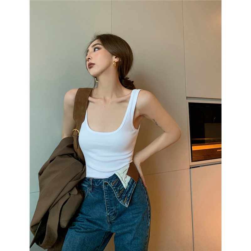 Kumikumi HUANG YOYO Áo Croptop Hai Dây Dáng Ôm Co Giãn Nhiều Màu Sắc Thời Trang Phong Cách Hàn Quốc Cho Nữ