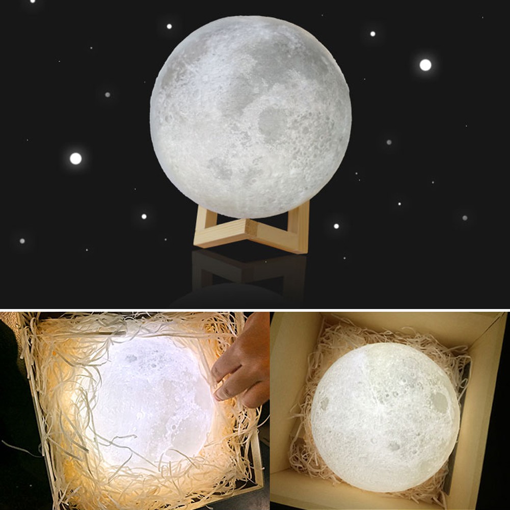 Đèn LED cảm biến đổi màu hình mặt trăng 3D ánh sáng trắng