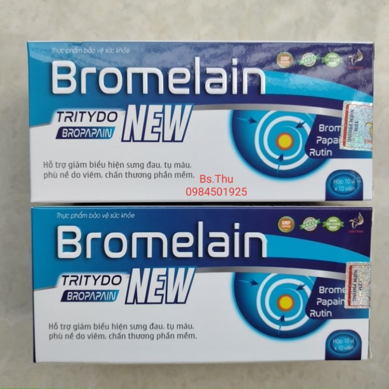 BROMELAIN NEW TRITYDO Bropapain alpha choay thảo dược hỗ trợ giảm sưng phù nề hộp 100 viên