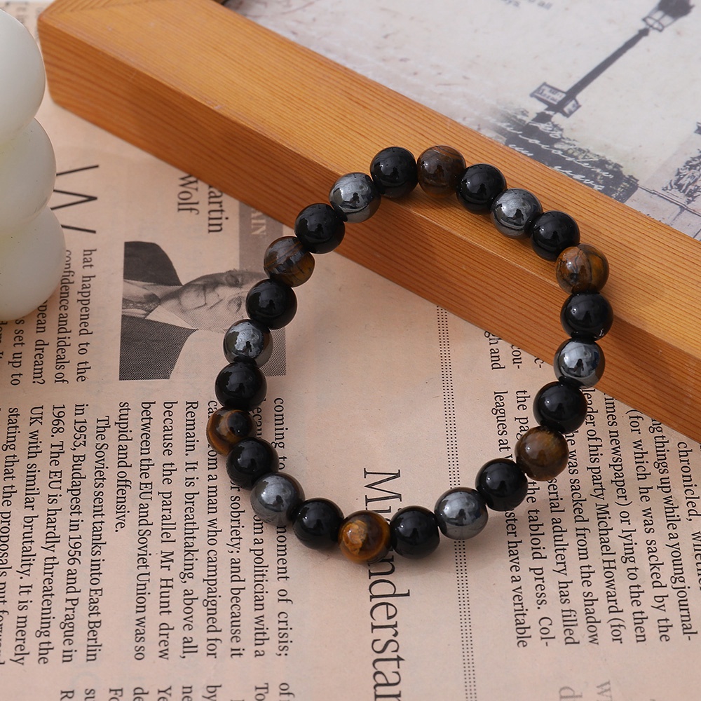 Vòng Tay Chuỗi Hạt Đá Mắt Hổ Màu Đen 8mm Thời Trang