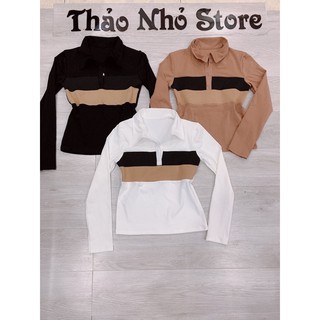 Áo thun body tay dài phối màu