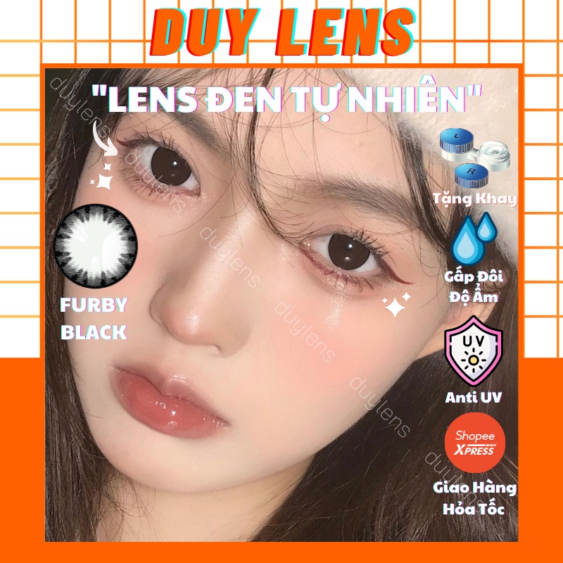 Lens đen FURBY BLACK 0-8 độ Hàn Quốc nhập khẩu chính hãng - Kính áp tròng màu đen tự nhiên 14mm đi học giá rẻ