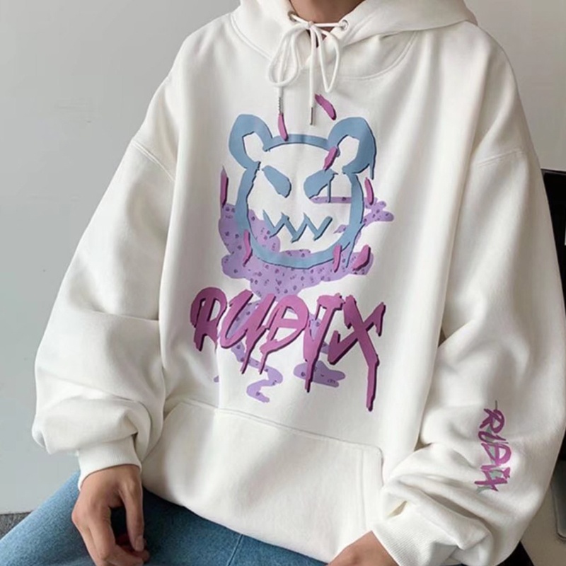 Xiangbao Áo Hoodie Dây Rút Tay Dài In Hình Gấu Ác Quỷ Harajuku Mùa Thu Cỡ Lớn Cho Nam