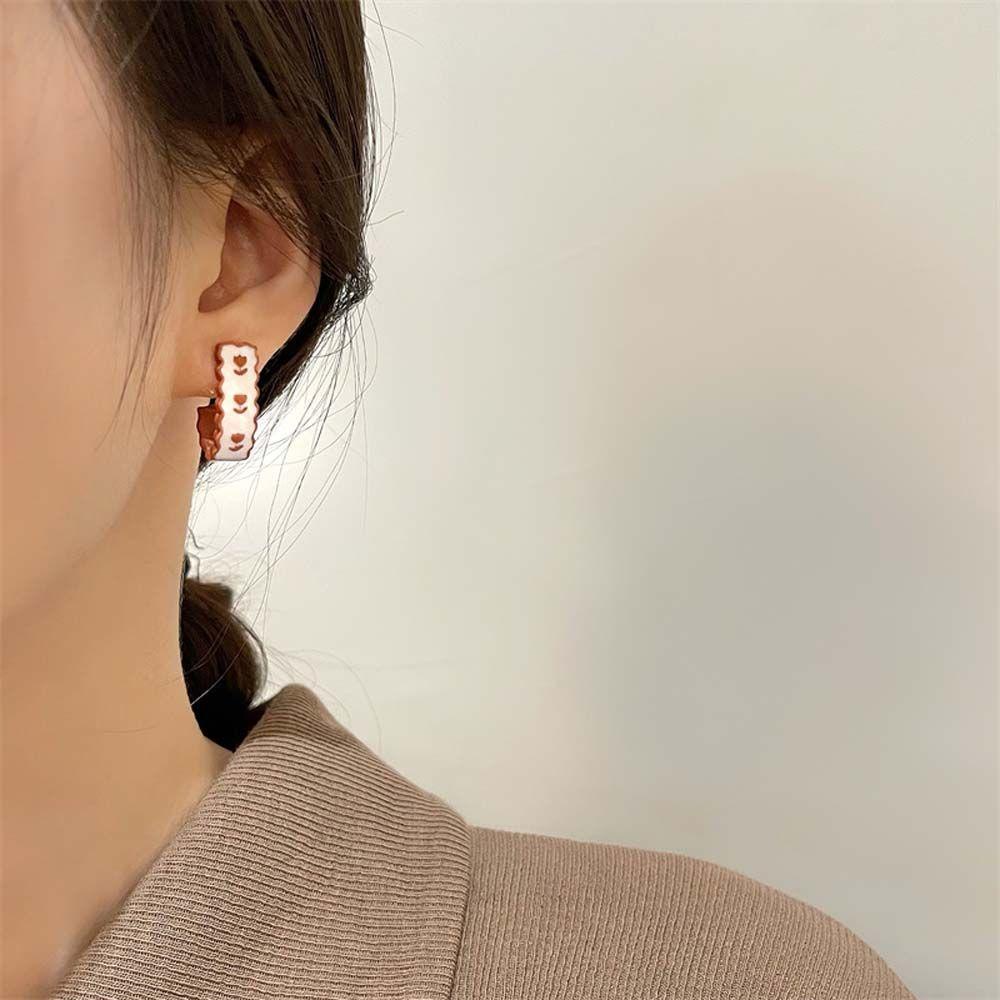 EXPEN Đôi Khuyên Tai Nữ Hình Chữ C Và Hoa Nhiều Màu Sắc Cá Tính