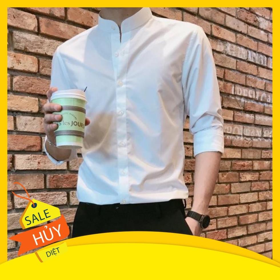 Sơ mi nam cổ tàu Màu Trắng loại đẹp dáng ôm body hàn quốc,không nhăn