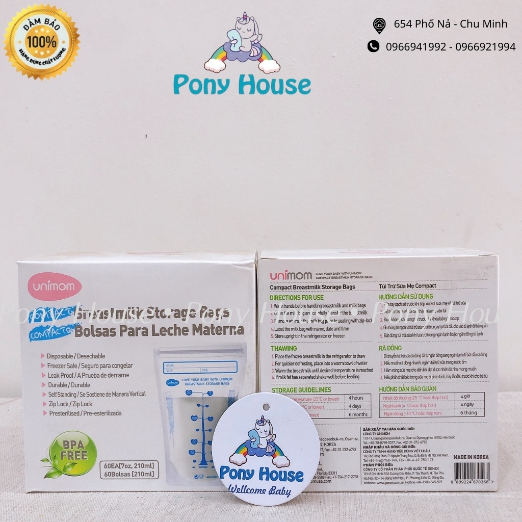 Túi trữ sữa Unimom Hàn Quốc 210ml không có BPA Hộp 30 túi / 60 túi