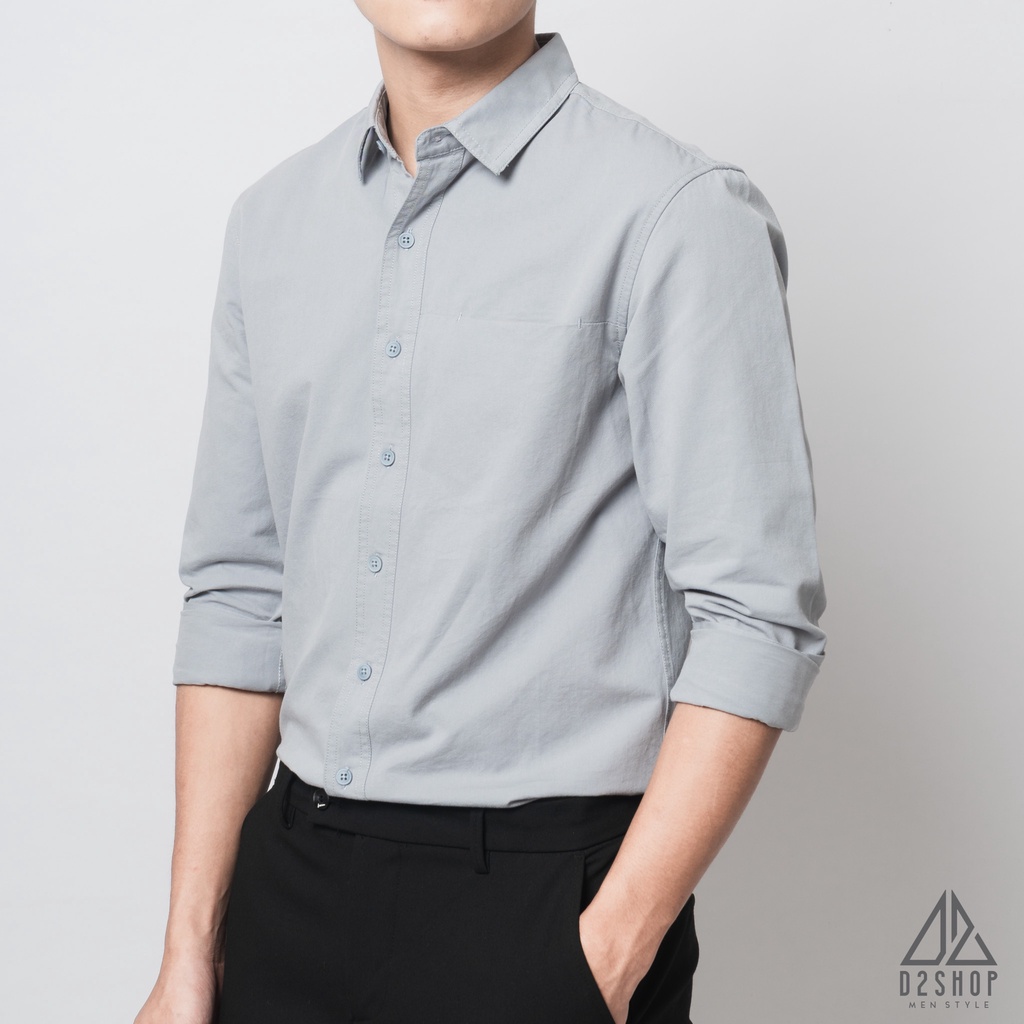 Áo sơ mi nam D2shop, áo sơ mi dài tay nam, vải xéo, túi mổ, màu xanh dương