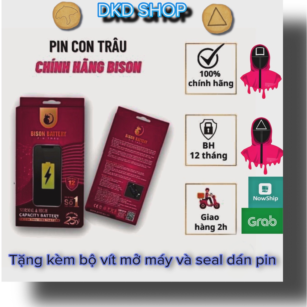 PIN IPHONE Bison con trâu dung lượng chuẩn chính hãng cho IPHONE 5S/6/6s/6plus/6splus/7/7plus/8/8plus/X/Xs/Xr/Xsmax