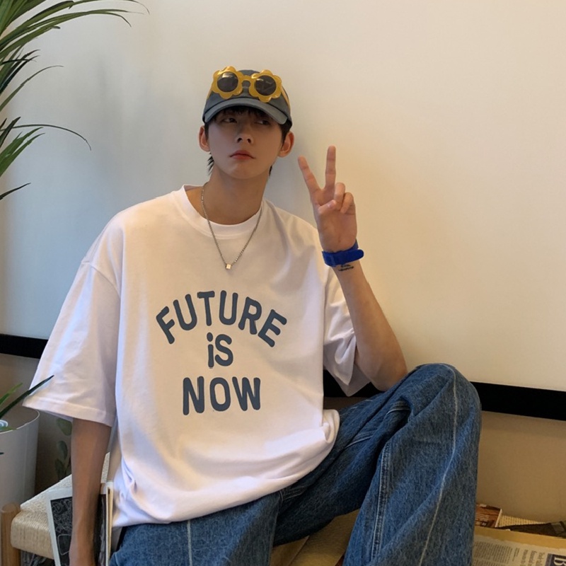 Áo thun tay ngắn cổ tròn dáng rộng in chữ phong cách nhật bản thời trang cho nam size lớn s-8xl