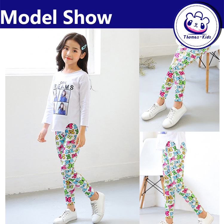 [THOMAS Kids] Quần Legging Dài Bằng Lụa Sữa Mỏng Co Giãn In Họa Tiết Cho Bé Gái 3-10 Tuổi Bán Sỉ