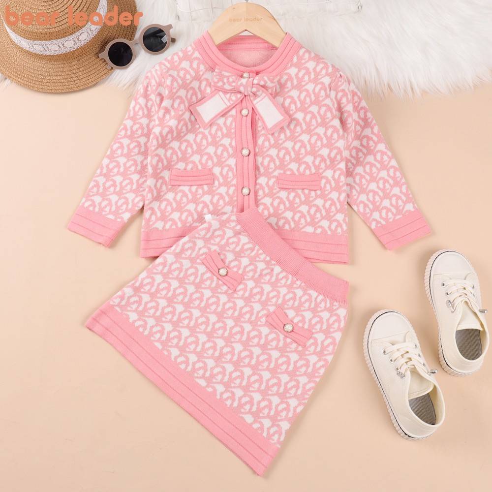 Bộ đồ BEAR LEADER gồm áo sweater + chân váy xinh xắn theo phong cách thu đông Hàn Quốc 2022 cho bé gái 3-7 tuổi
