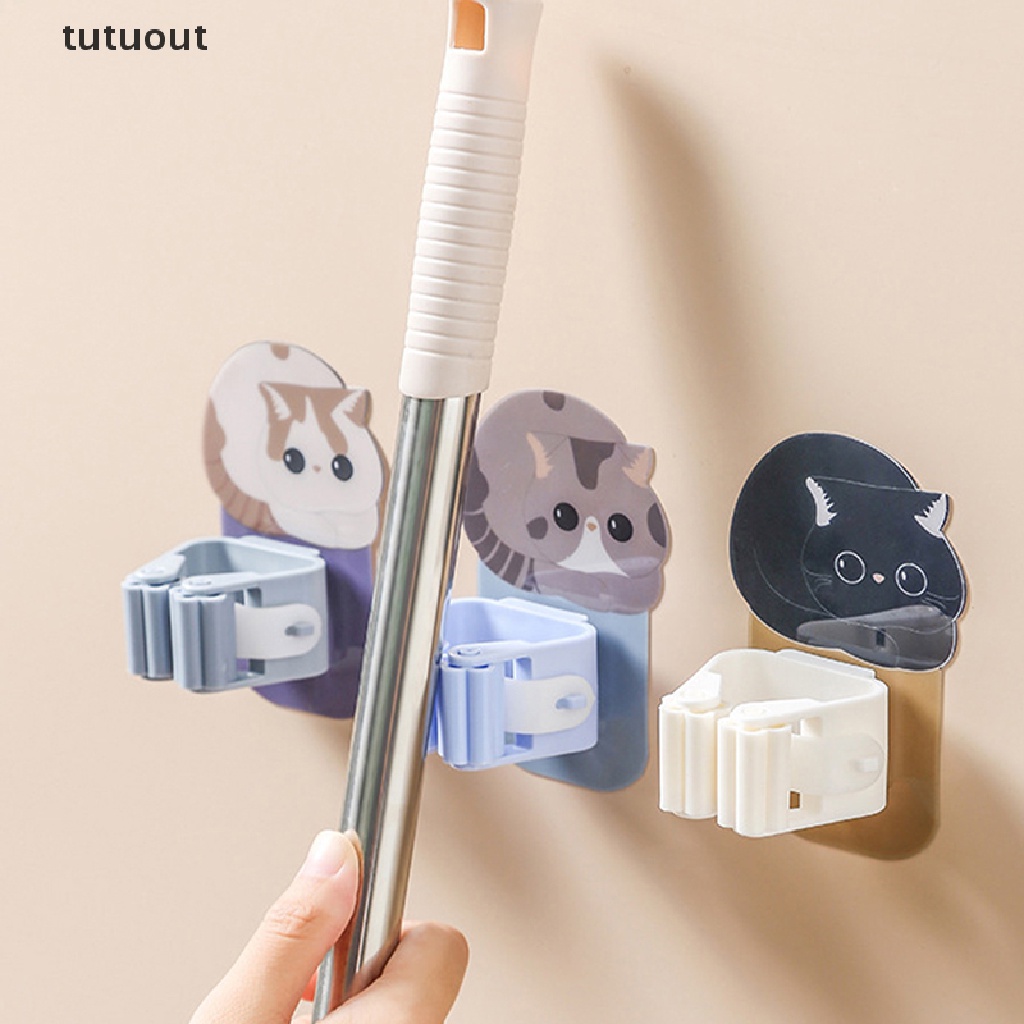 Móc treo cây lau nhà tự dính hình mèo hoạt hình dễ thương sử dụng tiện lợi