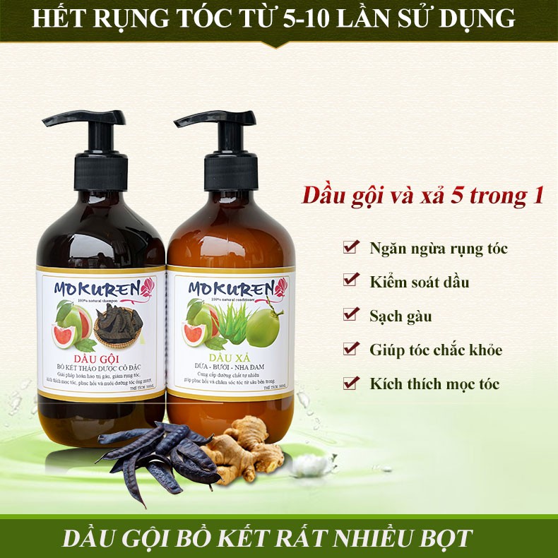 Ngăn Ngừa Rụng Tóc, Phục Hồi Tóc Hư Tổn, Sạch Gàu với Dầu gội bồ kết Mokuren - Kết Hợp với tinh dầu bưởi Ấn Độ