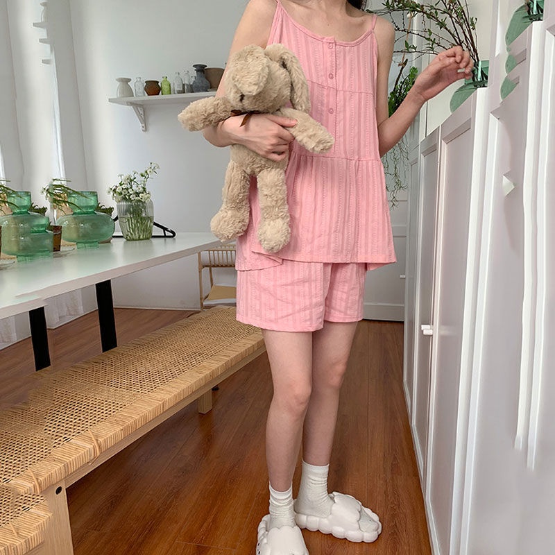 Bộ Đồ Ngủ Áo Hai Dây Và Quần Ngắn Màu Trơn Thời Trang Mùa Hè Hàng Mới Dành Cho Bạn Nữ