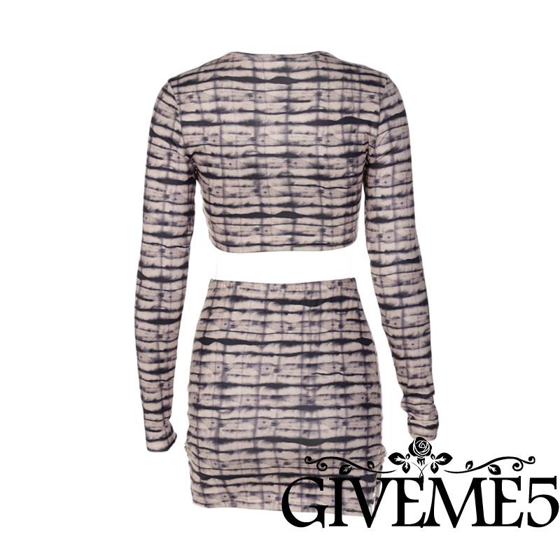 Set áo croptop dài tay và chân váy bút chì họa tiết nhuộm màu thời trang dành cho nữ