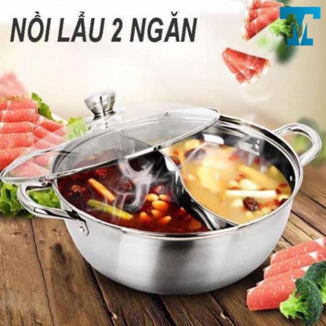 Nồi lẩu inox 2 ngăn 30cm - Đồ dùng nhà bếp tiện lợi đa năng