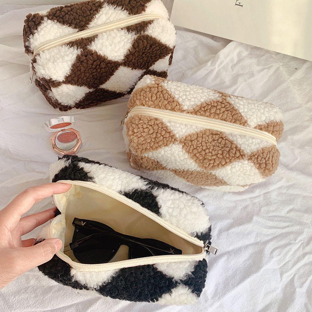 OCEANMAP Túi Đựng Mỹ Phẩm Sức Chứa Lớn Họa Tiết Sọc Caro Tiện Lợi Dễ Sử Dụng