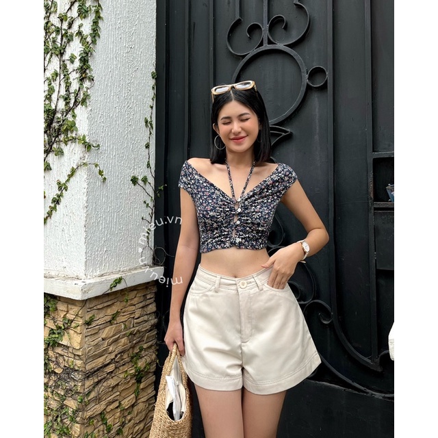 Áo croptop thiết kế dây cột chéo trước trễ vai khoe eo cực xinh MIEU - JJL22