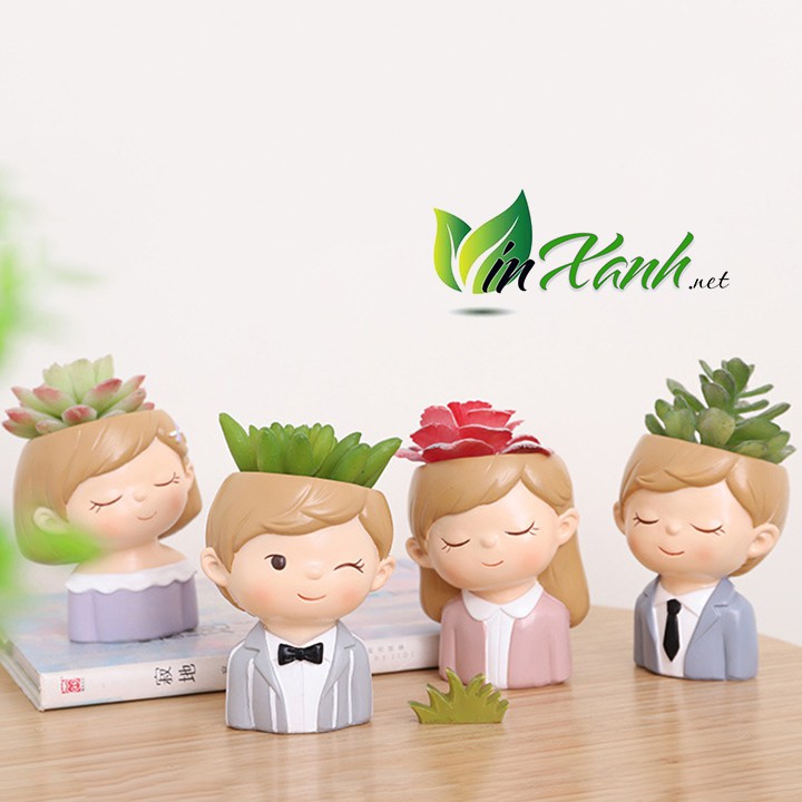 Chậu trồng cây để bàn Little Boy thắt caravat.