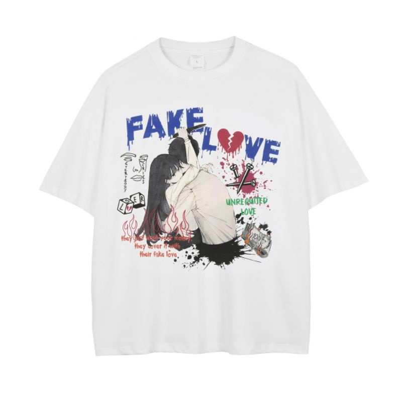 Áo thun oversize FAKE LOVE - Áo phông anime unisex nam nữ