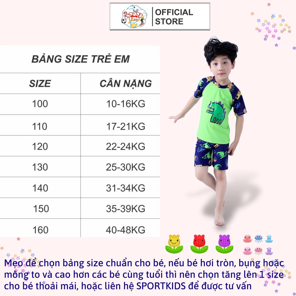 Bộ Đồ Bơi Sport kidsCho Bé Trai In Hình Khủng Long Cho Bé Trai 3-10 Tuổi Chất Thun Co Giãn Thoải Mái