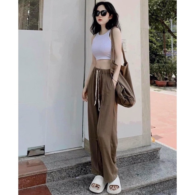Quần Xuông ống rộng Nữ rút eo lưng chun co dãn