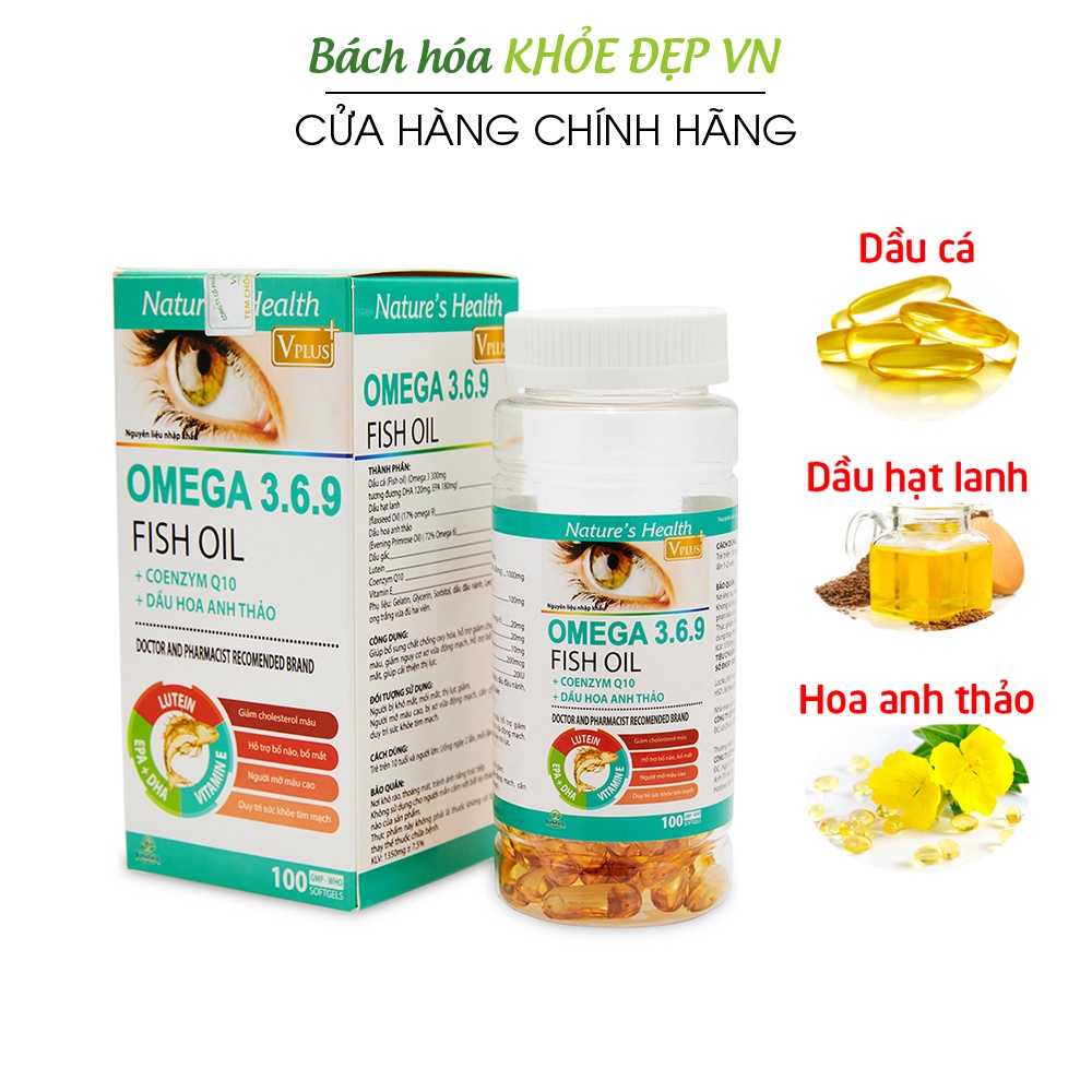 Viên dầu cá Omega 3 6 9 Dầu hạt lanh, dầu gấc, hoa anh thảo - 100 viên