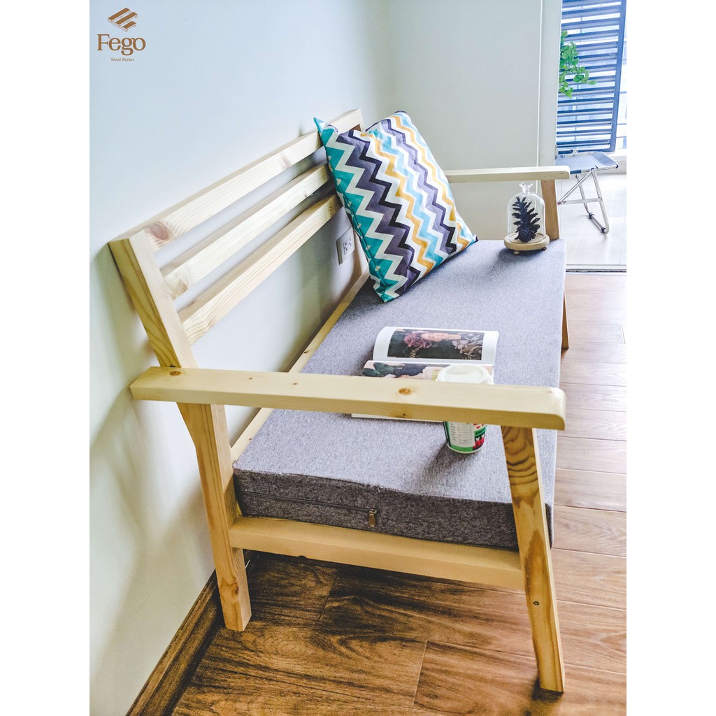Sofa phòng khách FEGO/ Ghế gỗ ngồi tiếp khách phong cách tối giản (kèm đệm)