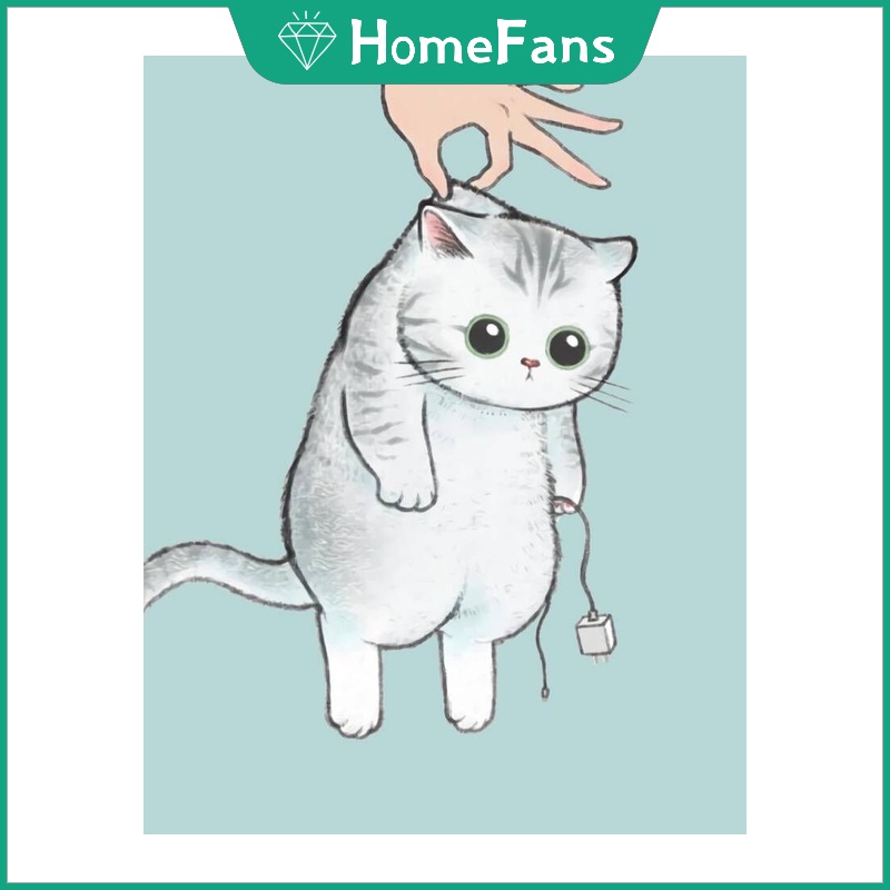 Bộ Tranh Đính Đá 5D Tự Làm 30x40cm / 40x50cm Hình Chú Mèo Dễ Thương Trang Trí Nhà Cửa