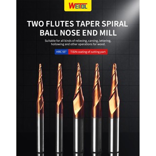 Mũi dao Taper cắt khắc CNC 2 lưỡi 55HRC hợp kim tungsten