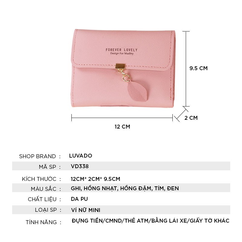 [Mã WABRWB24 giảm 30K đơn 99K] Ví nữ ngắn đẹp cầm tay mini MADLEY nhỏ gọn bỏ túi nhiều ngăn dễ thương LUVADO VD338 | BigBuy360 - bigbuy360.vn