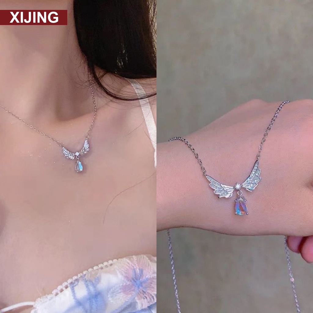 Vòng cổ mặt cánh thiên thần đính đá màu sắc đơn giản thời trang cho nữ