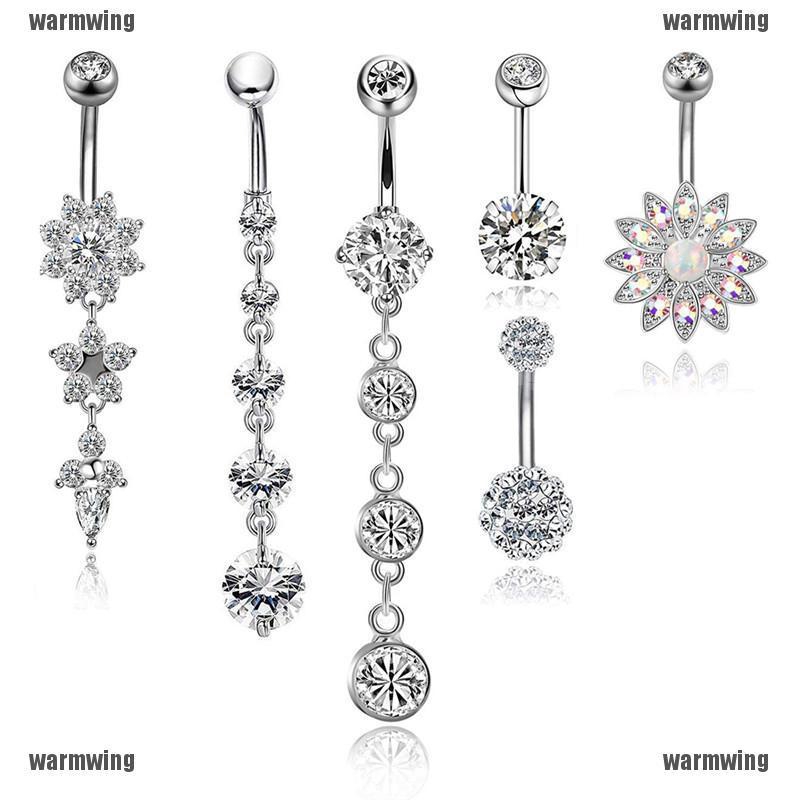 Set 6 Khuyên Rốn Thép Không Gỉ Đính Đá Pha Lê Nhân Tạo 14G