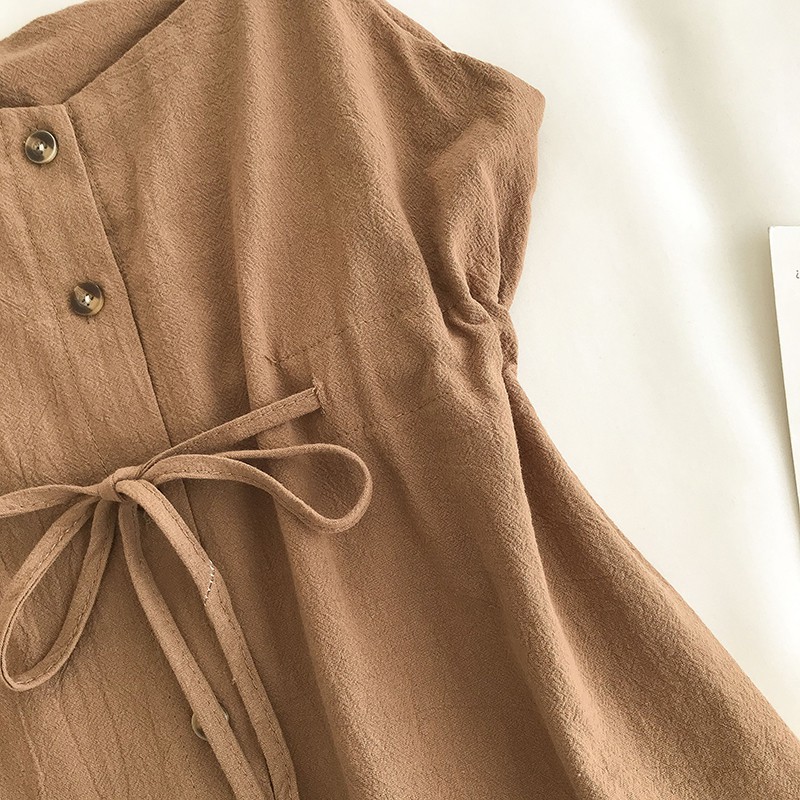 Váy hai dây vải lanh mát lạnh cho mùa hè - Váy hai dây có chun eo điều chỉnh phong cách Hàn Quốc nhẹ nhàng