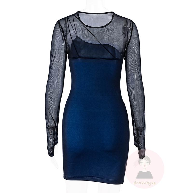 Đầm Ôm Dài Tay Phối Lưới Xuyên Thấu Thời Trang Dành Cho Nữ